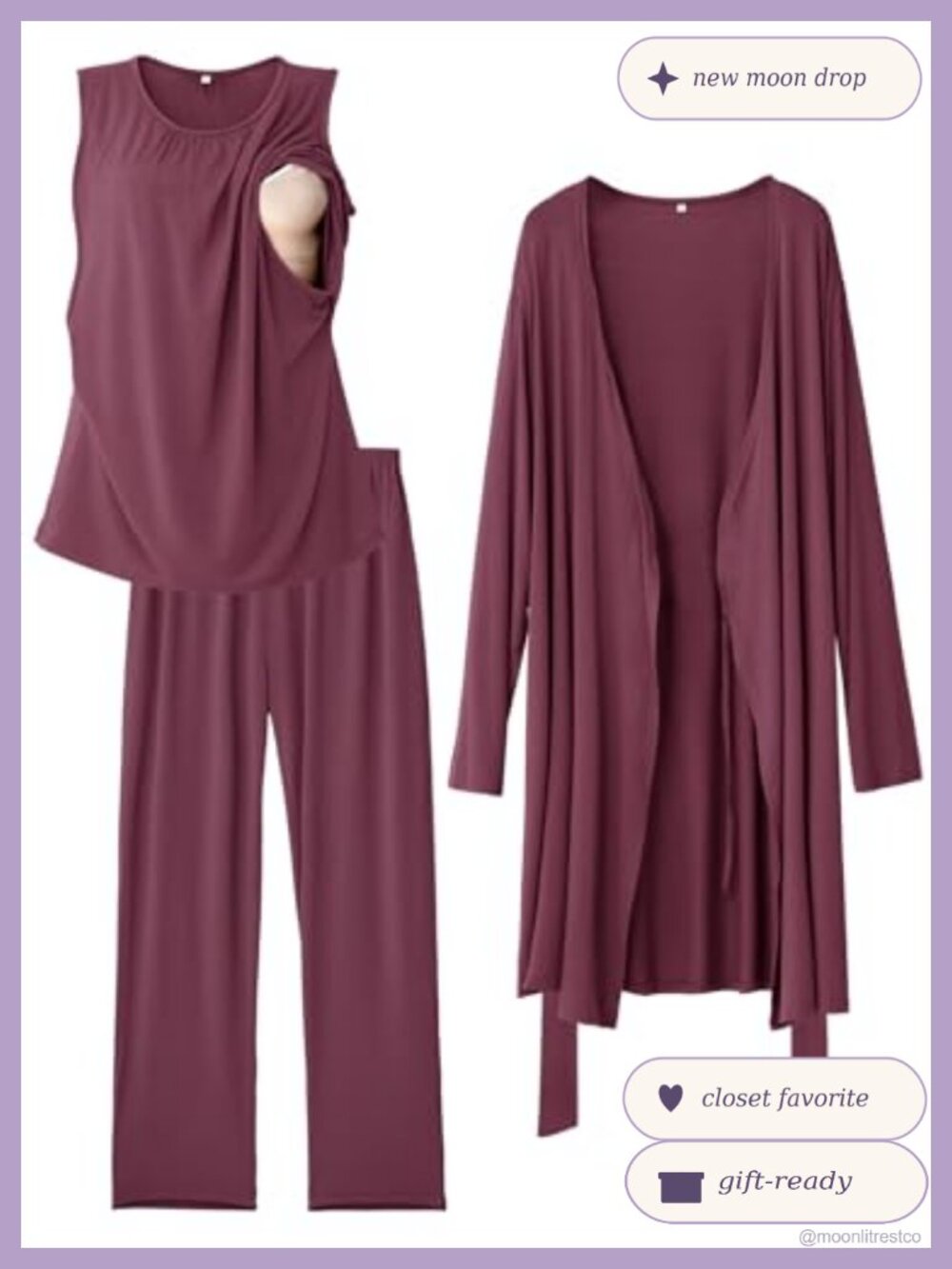3-Piece Nursing Pajamas Set Maternity Postpartum Tank Pants Gown Hospital